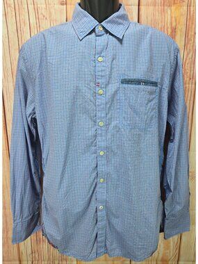 Robert Graham Mens Tailored Fit Blue Plaid Shirt Medium
